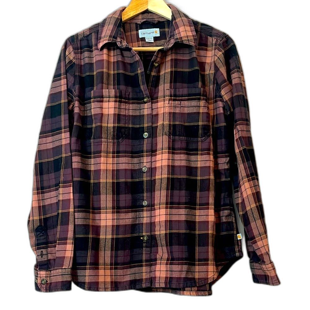 Carhartt Rugged Flex Hamilton Flannel Shirt Plaid Purple Medium Gorpcore Cabin